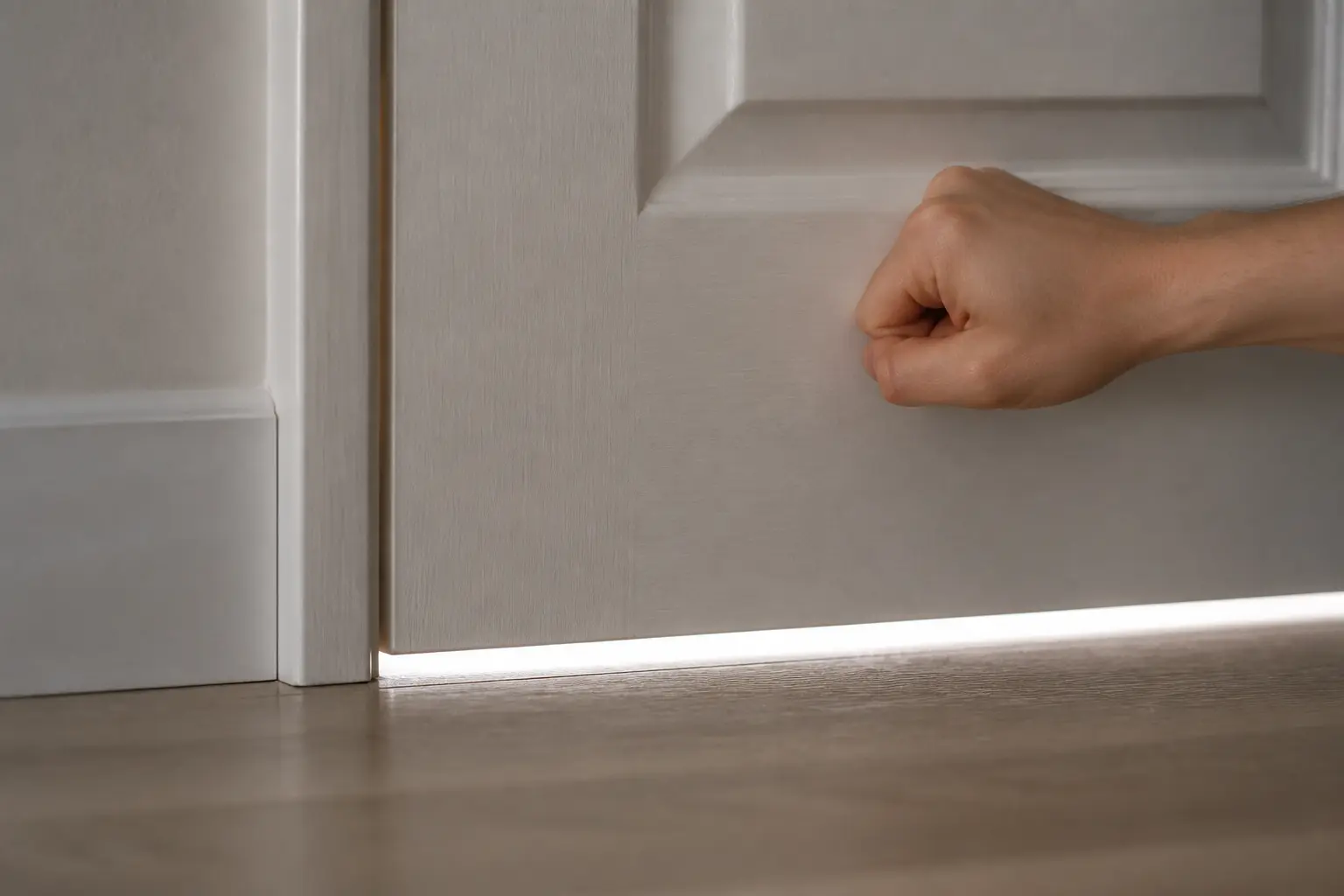 Pour isoler phoniquement une porte, repérez le jour sous le battant et les fuites de lumière sur le cadre.